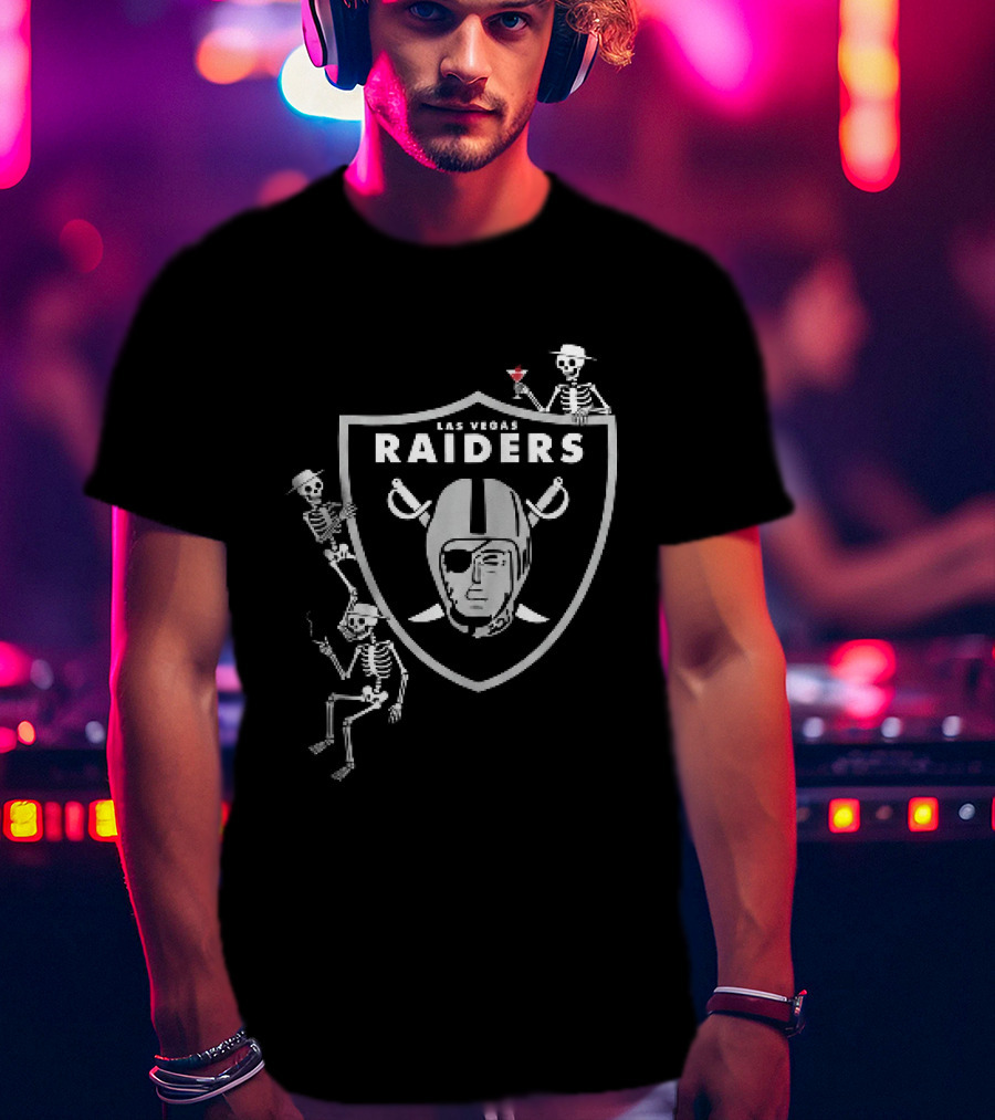 Las Vegas Raiders Skeletons Martini Cigarette Hats NFL T-Shirt