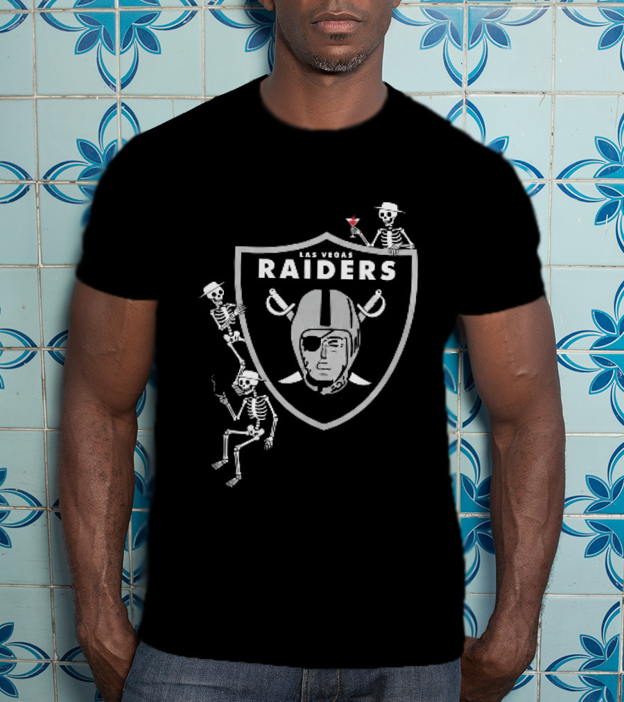 Las Vegas Raiders Skeletons Martini Cigarette Hats NFL T-Shirt