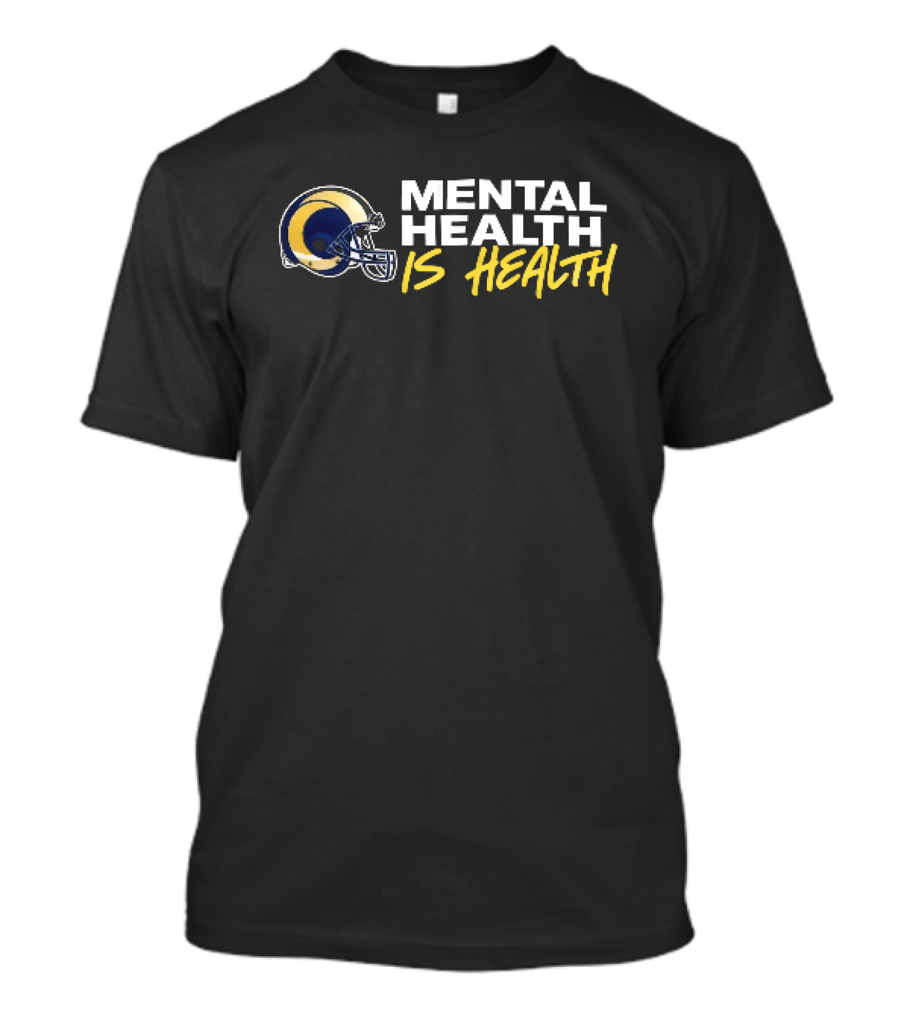 Los Angeles Rams Mental Health Is Health Gold Helmet Horn T-Shirt