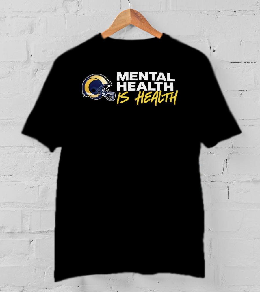 Los Angeles Rams Mental Health Is Health Gold Helmet Horn T-Shirt