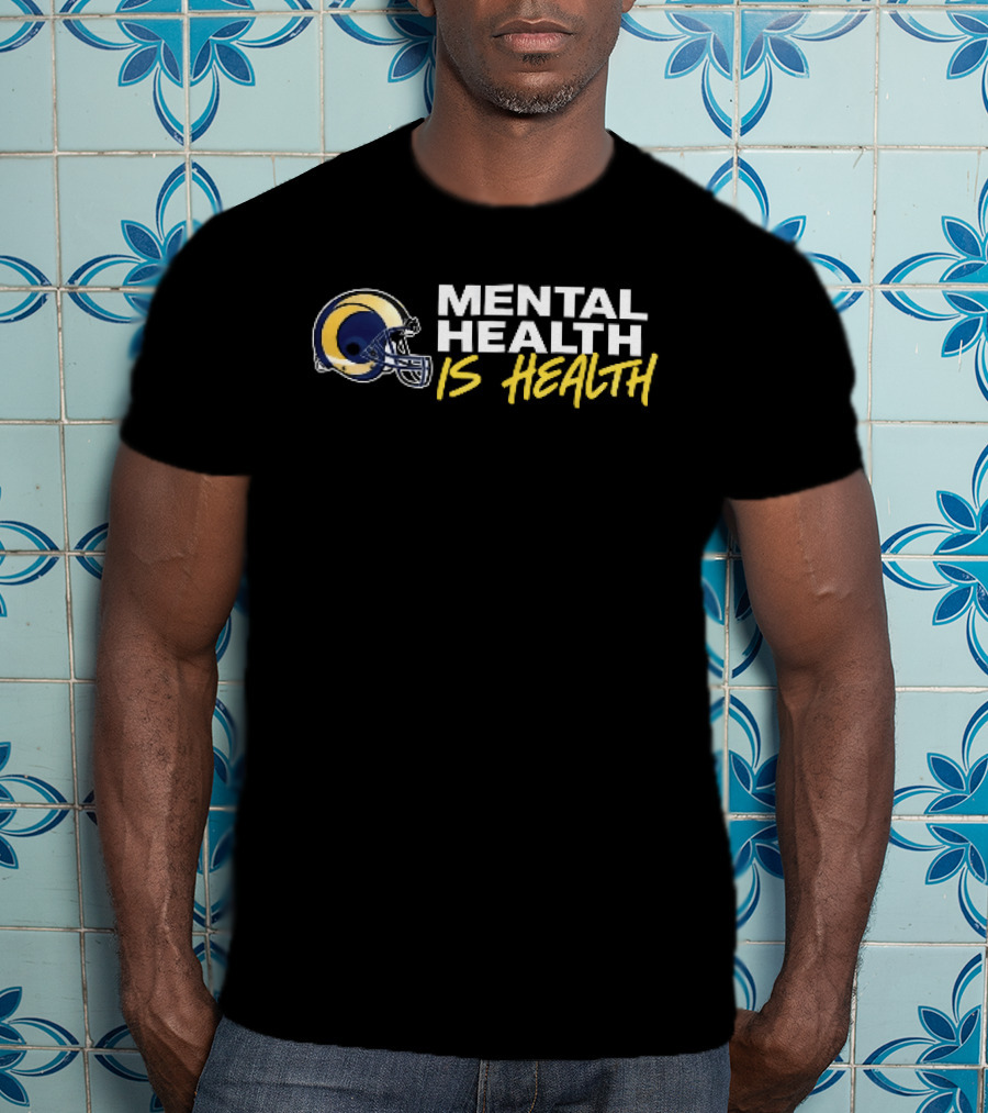 Los Angeles Rams Mental Health Is Health Gold Helmet Horn T-Shirt