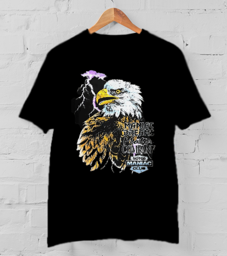 Maniac Dreams Motor Company Bald Eagle Purple Lightning Bolt Club T-Shirt