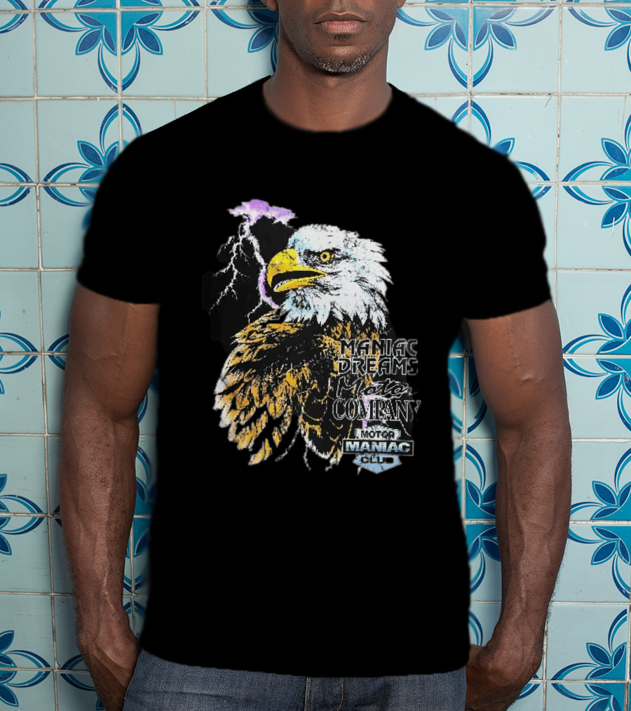 Maniac Dreams Motor Company Bald Eagle Purple Lightning Bolt Club T-Shirt