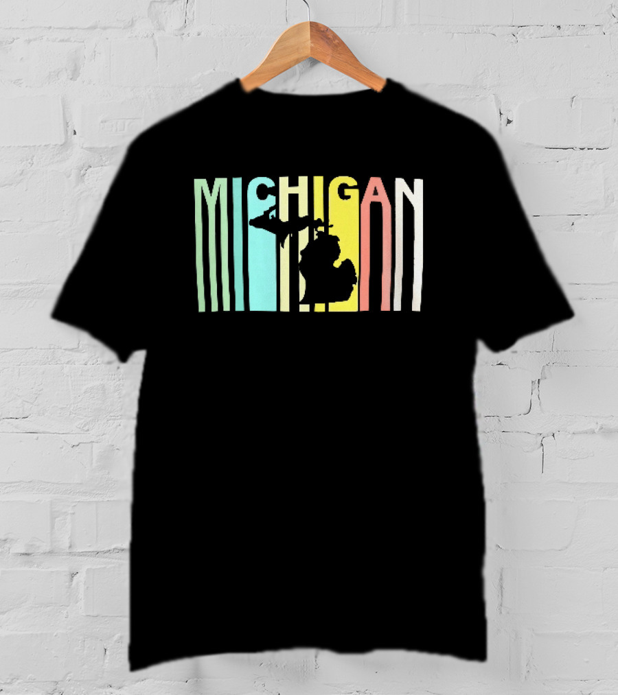 Michigan Colorful Vertical Stripe Map T-Shirt