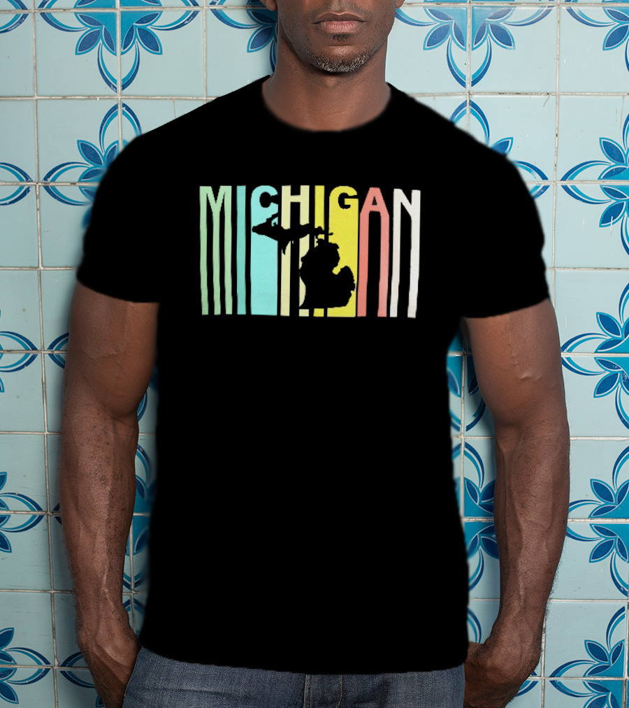 Michigan Colorful Vertical Stripe Map T-Shirt