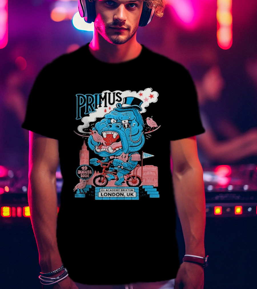 Primus 19 August 2026 O2 Academy Brixton London UK Blue Monster T-Shirt