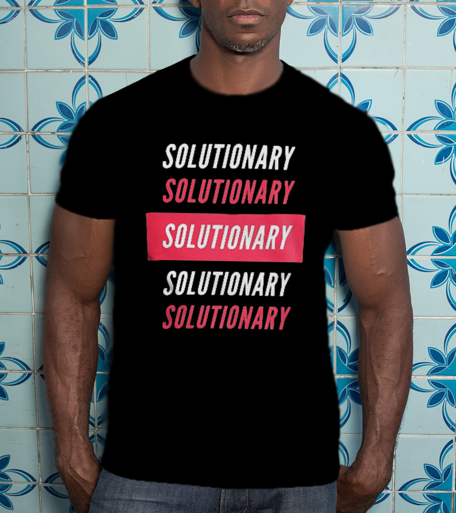SOLUTIONARY Stacked Text Slanted Red Rectangle T-Shirt