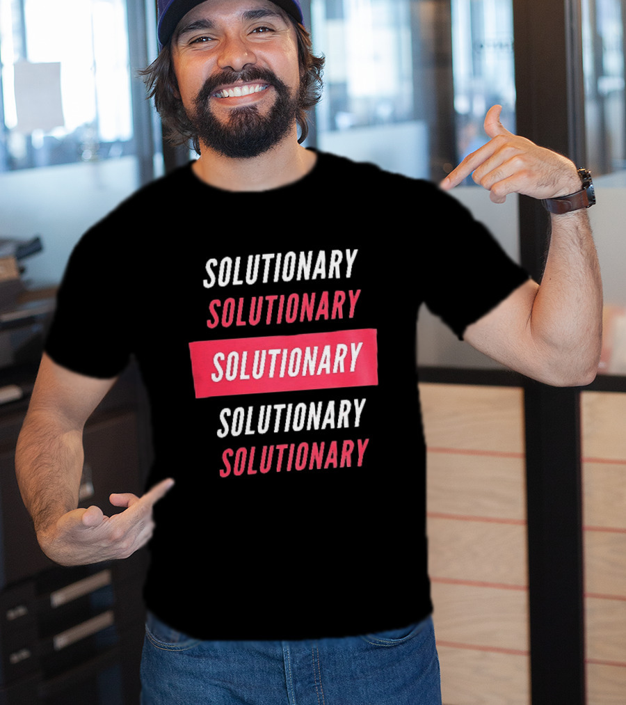 SOLUTIONARY Stacked Text Slanted Red Rectangle T-Shirt