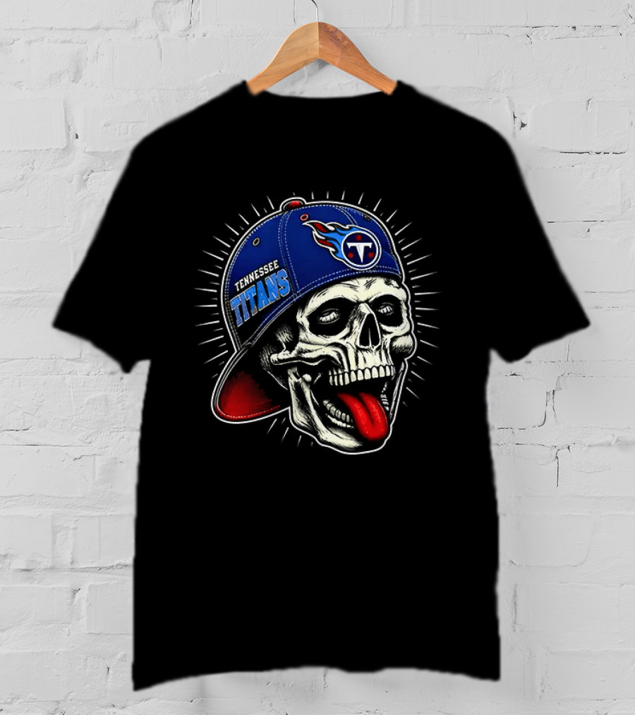 Tennessee Titans Skull Cap Logo Tongue Out T-Shirt