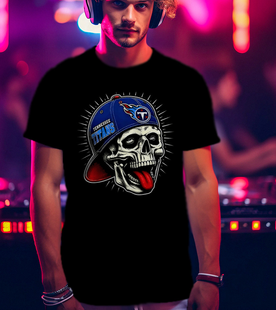 Tennessee Titans Skull Cap Logo Tongue Out T-Shirt