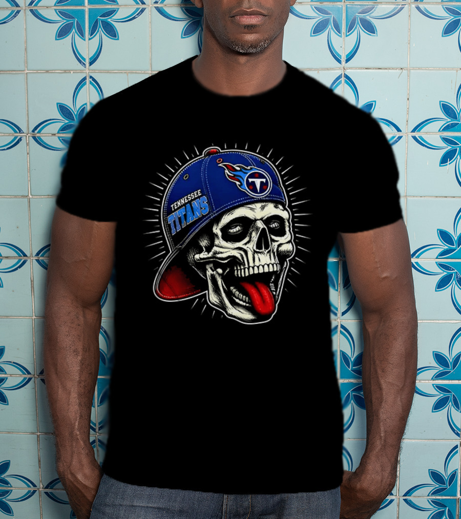 Tennessee Titans Skull Cap Logo Tongue Out T-Shirt