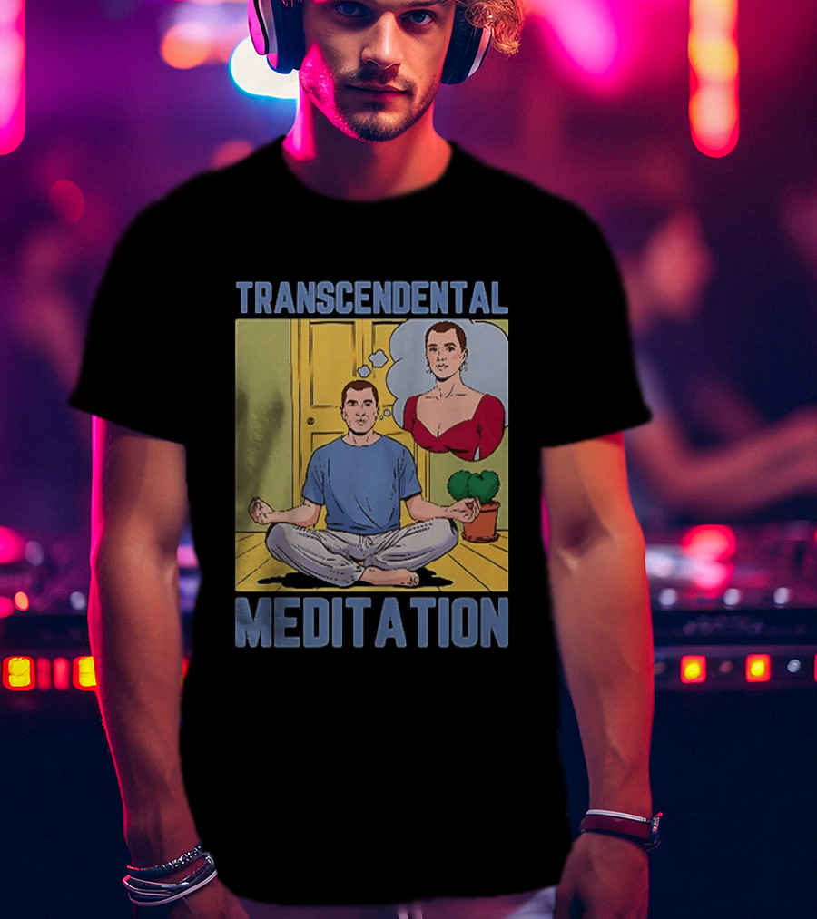 Transcendental Meditation Retro Comic Style Man Meditating Thought Bubble T-Shirt