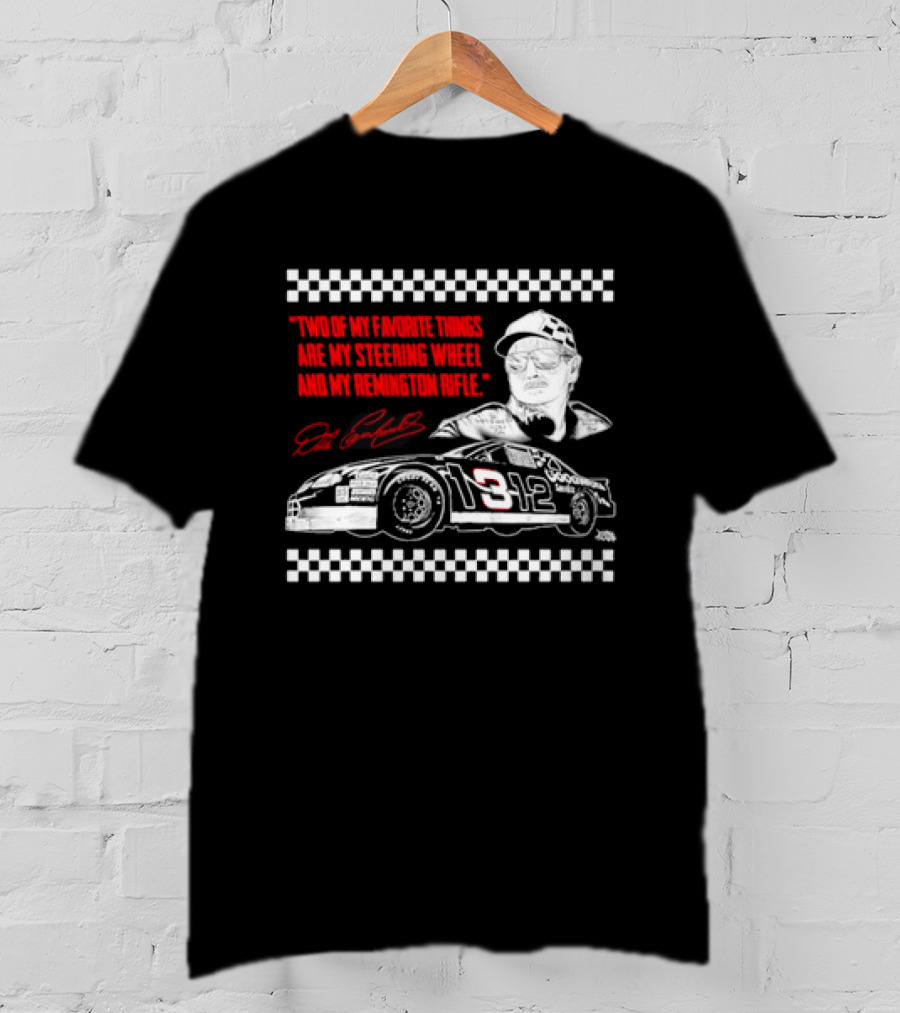 Two Of My Favorite Things Are My Steering Wheel And My Remington Rifle Racing Car 3 Checkered Flag T-Shirt