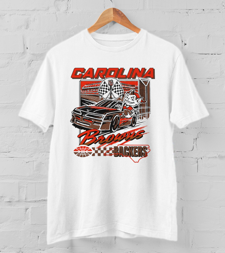 Carolina Browns Backers Racing Stadium Elf Car Checked Flag T-Shirt