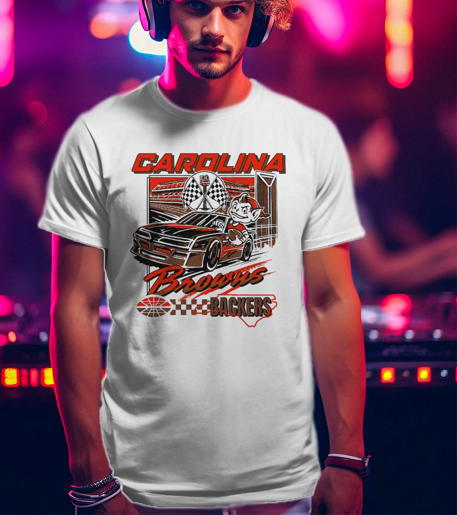 Carolina Browns Backers Racing Stadium Elf Car Checked Flag T-Shirt