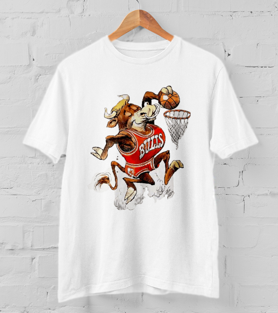 Chicago Bulls NBA Jack Davis Cartoon Caricature Dunking Basketball Hoop Sports Fanatic T-Shirt