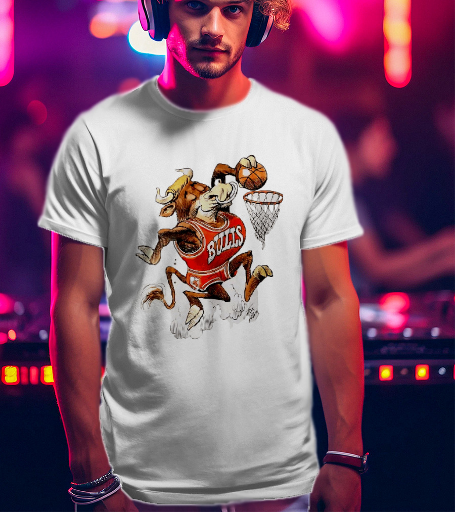 Chicago Bulls NBA Jack Davis Cartoon Caricature Dunking Basketball Hoop Sports Fanatic T-Shirt
