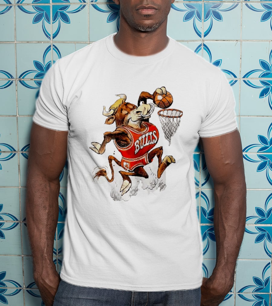 Chicago Bulls NBA Jack Davis Cartoon Caricature Dunking Basketball Hoop Sports Fanatic T-Shirt