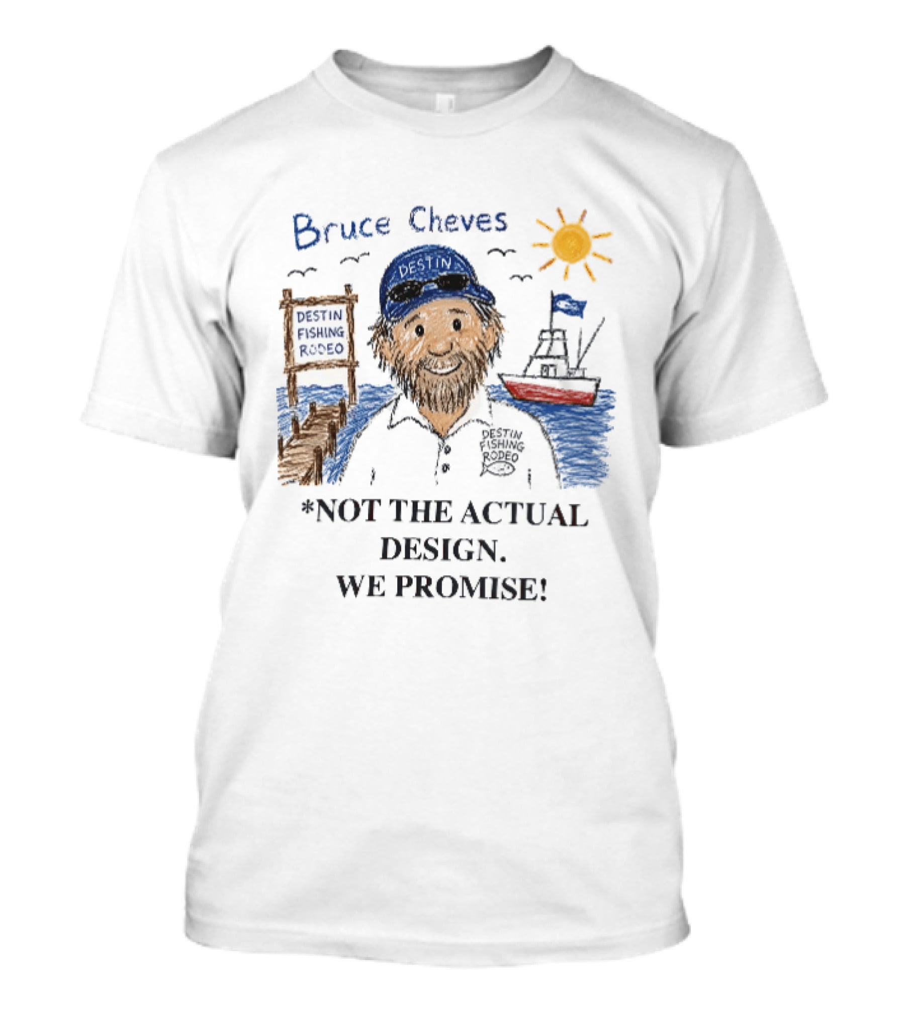 Destin Fishing Rodeo Bruce Cheves Cartoon Caricature Boat Sun Dock T-Shirt