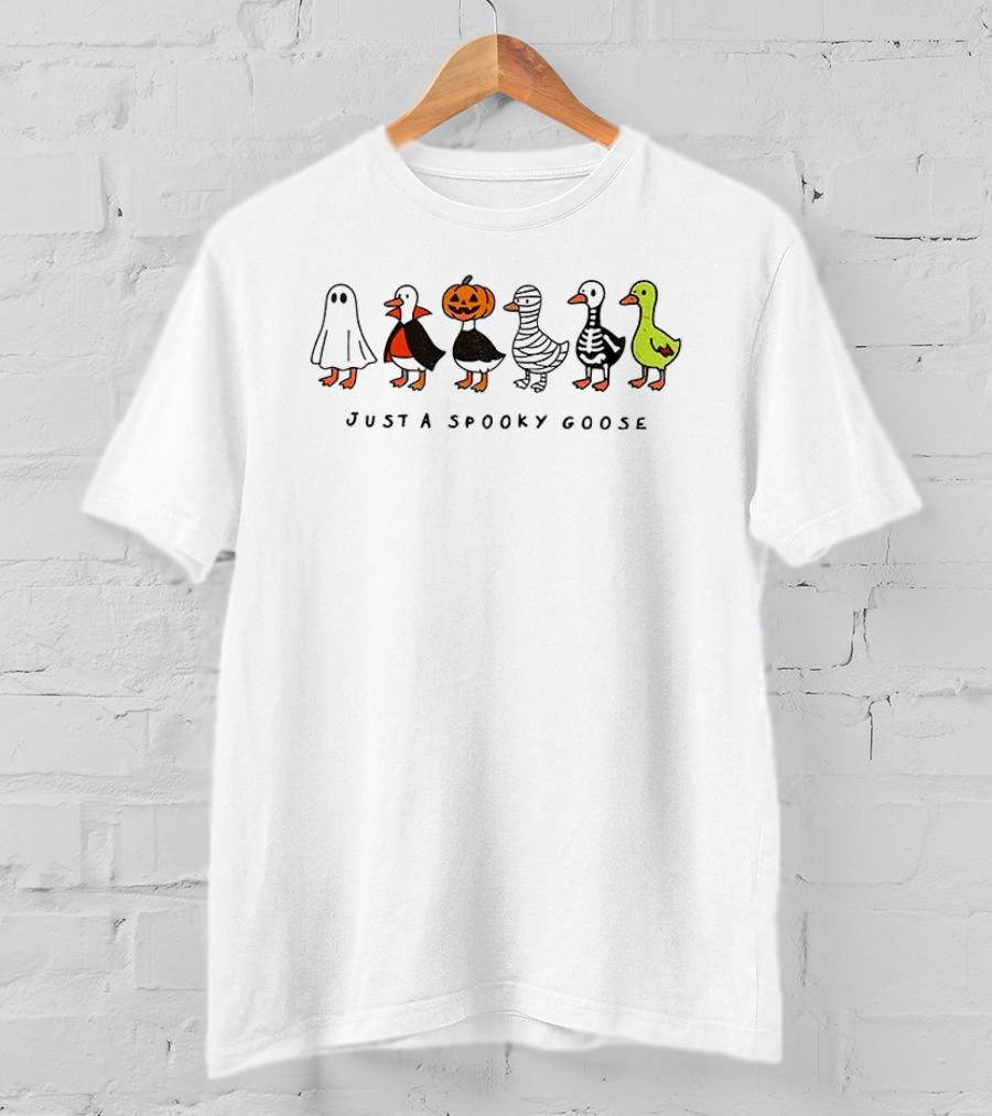 Ghost Vampire Pumpkin Mummy Skeleton Goose Just A Spooky Goose Halloween T-Shirt