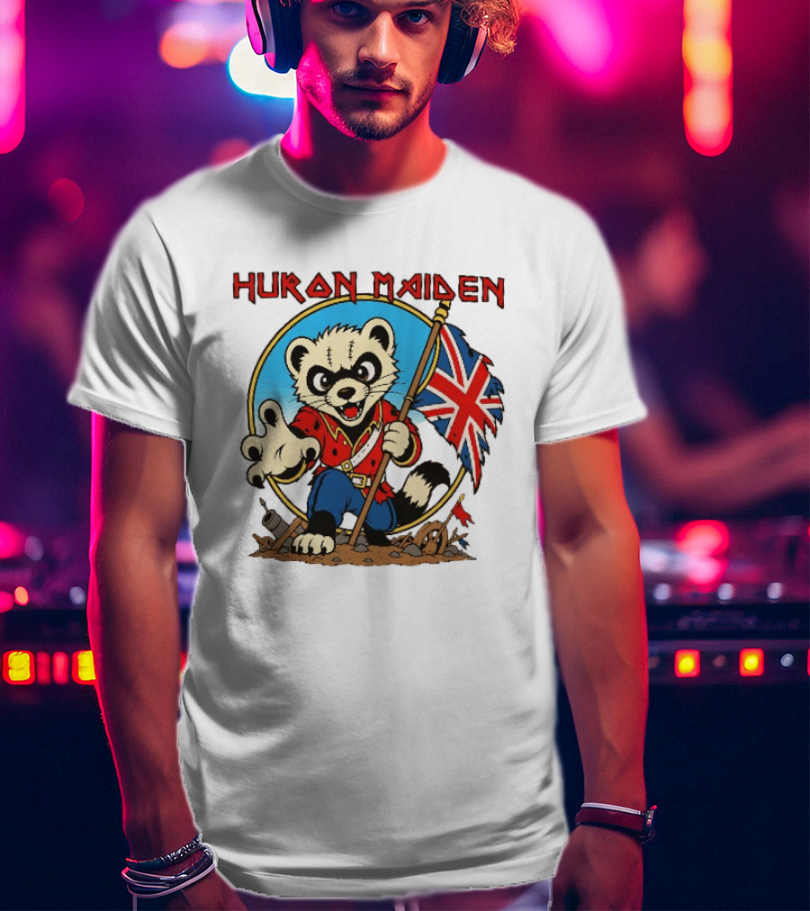 Huron Maiden Ferret Holding British Union Jack Flag T-Shirt