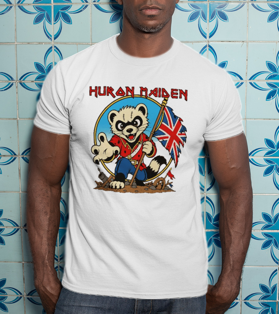 Huron Maiden Ferret Holding British Union Jack Flag T-Shirt