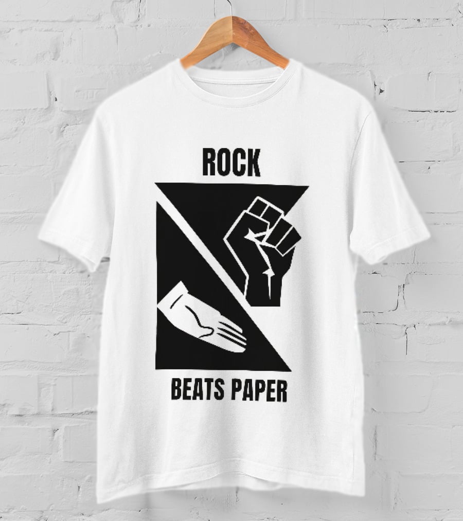 Rock Beats Paper Clenched Fist Open Palm Geometric Split T-Shirt
