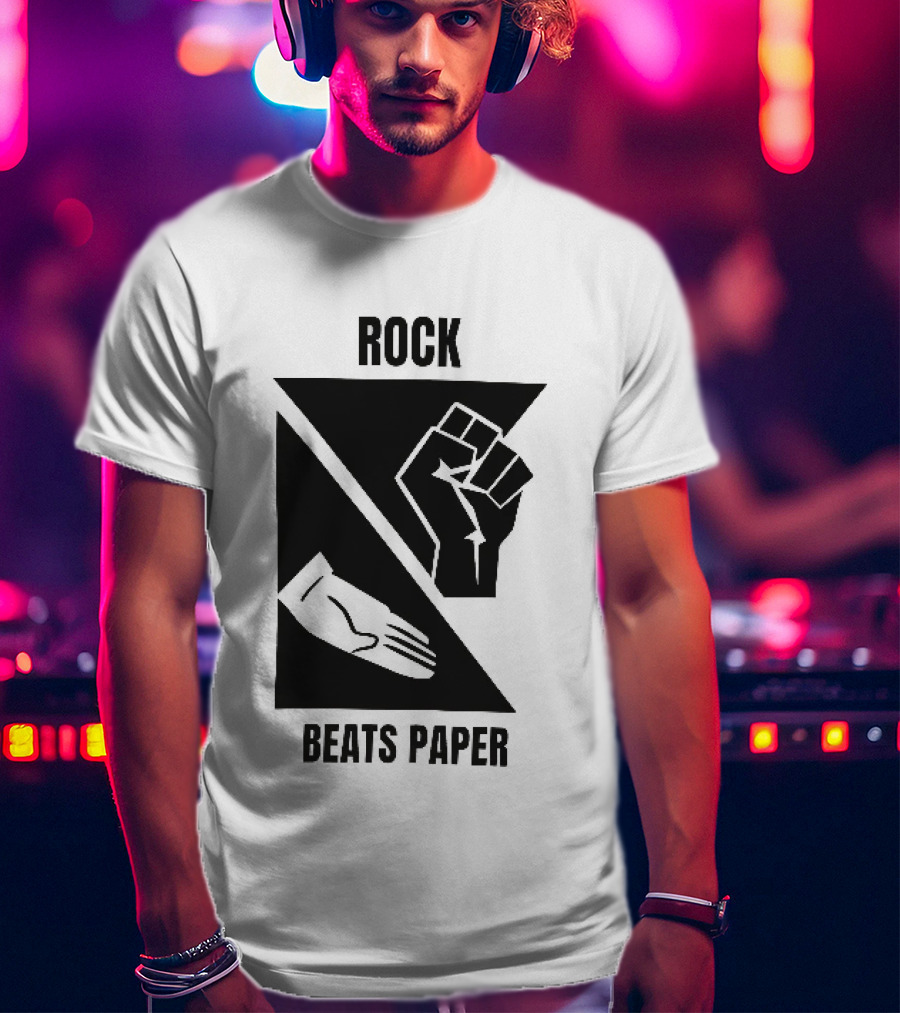 Rock Beats Paper Clenched Fist Open Palm Geometric Split T-Shirt