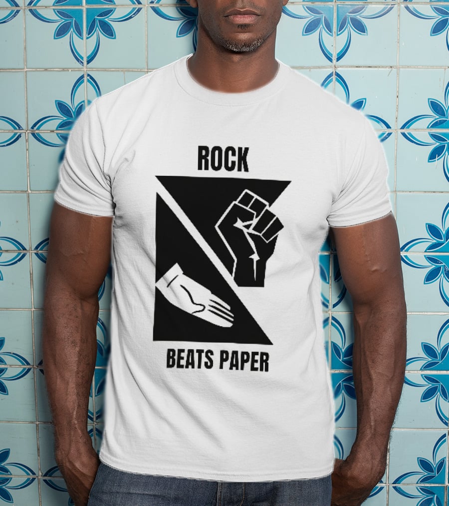 Rock Beats Paper Clenched Fist Open Palm Geometric Split T-Shirt