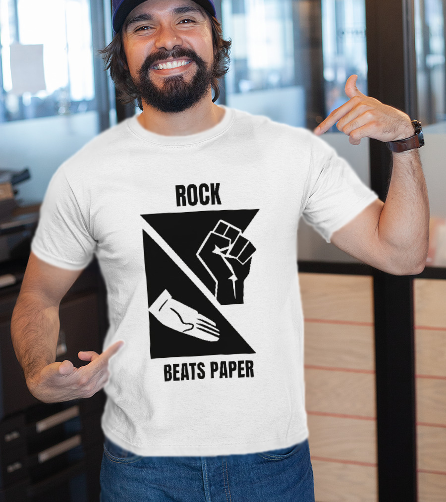 Rock Beats Paper Clenched Fist Open Palm Geometric Split T-Shirt