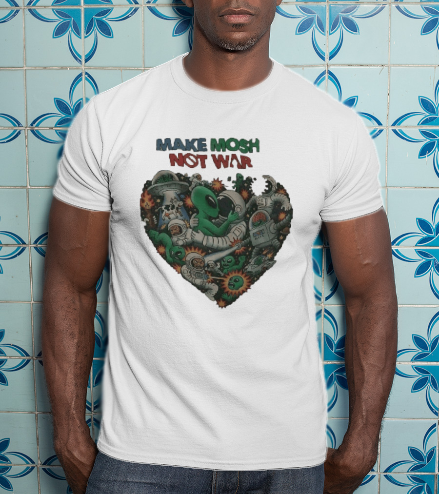 Make Mosh Not War Alien Astronauts Heart Explosion T-Shirt