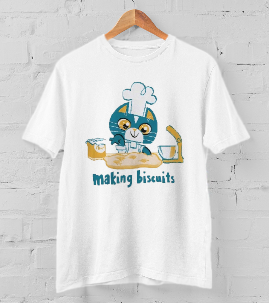 Cat Chef Making Biscuits Whiskers And Flour Cooking Fun T-Shirt