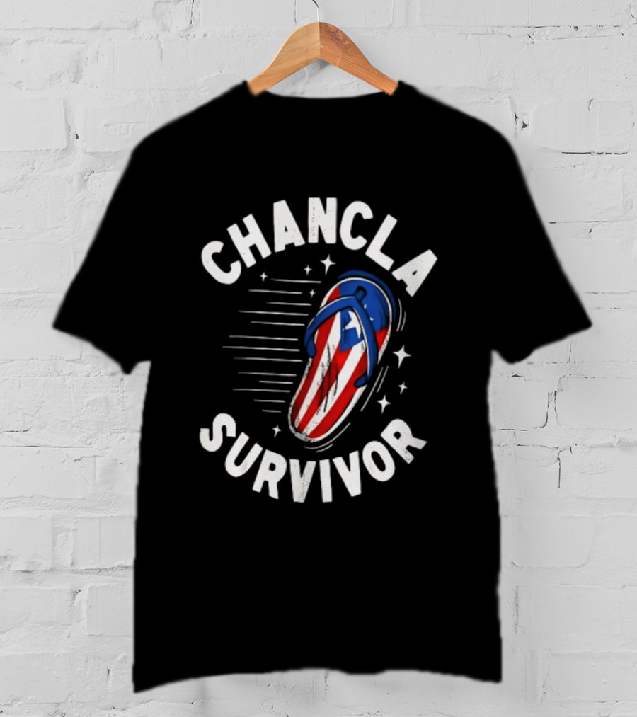 Chancla Survivor Puerto Rico Flag Flip Flop Novelty T-Shirt