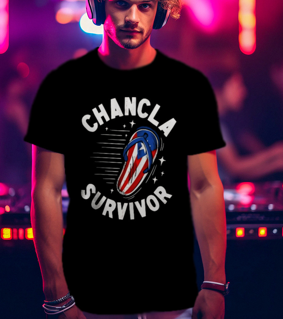 Chancla Survivor Puerto Rico Flag Flip Flop Novelty T-Shirt
