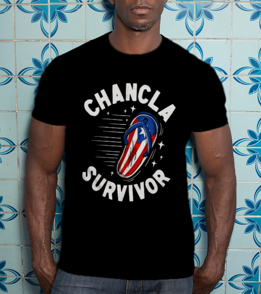Chancla Survivor Puerto Rico Flag Flip Flop Novelty T-Shirt