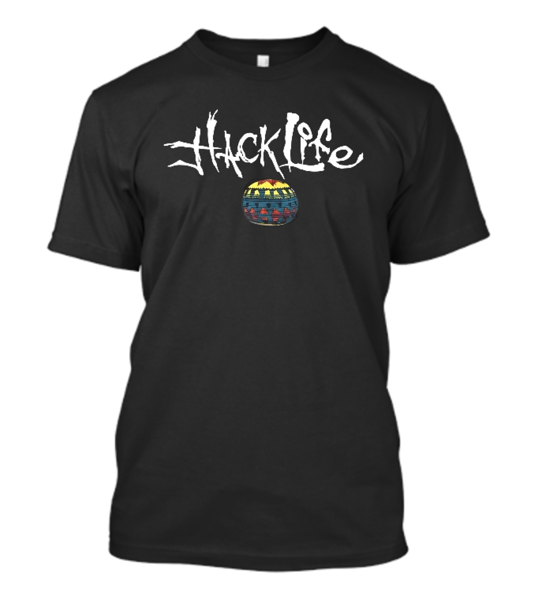 Hack Life White Scratchy Lettering Colorful Lantern T-Shirt