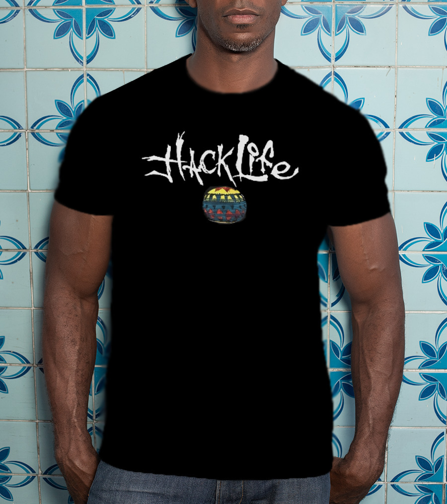 Hack Life White Scratchy Lettering Colorful Lantern T-Shirt