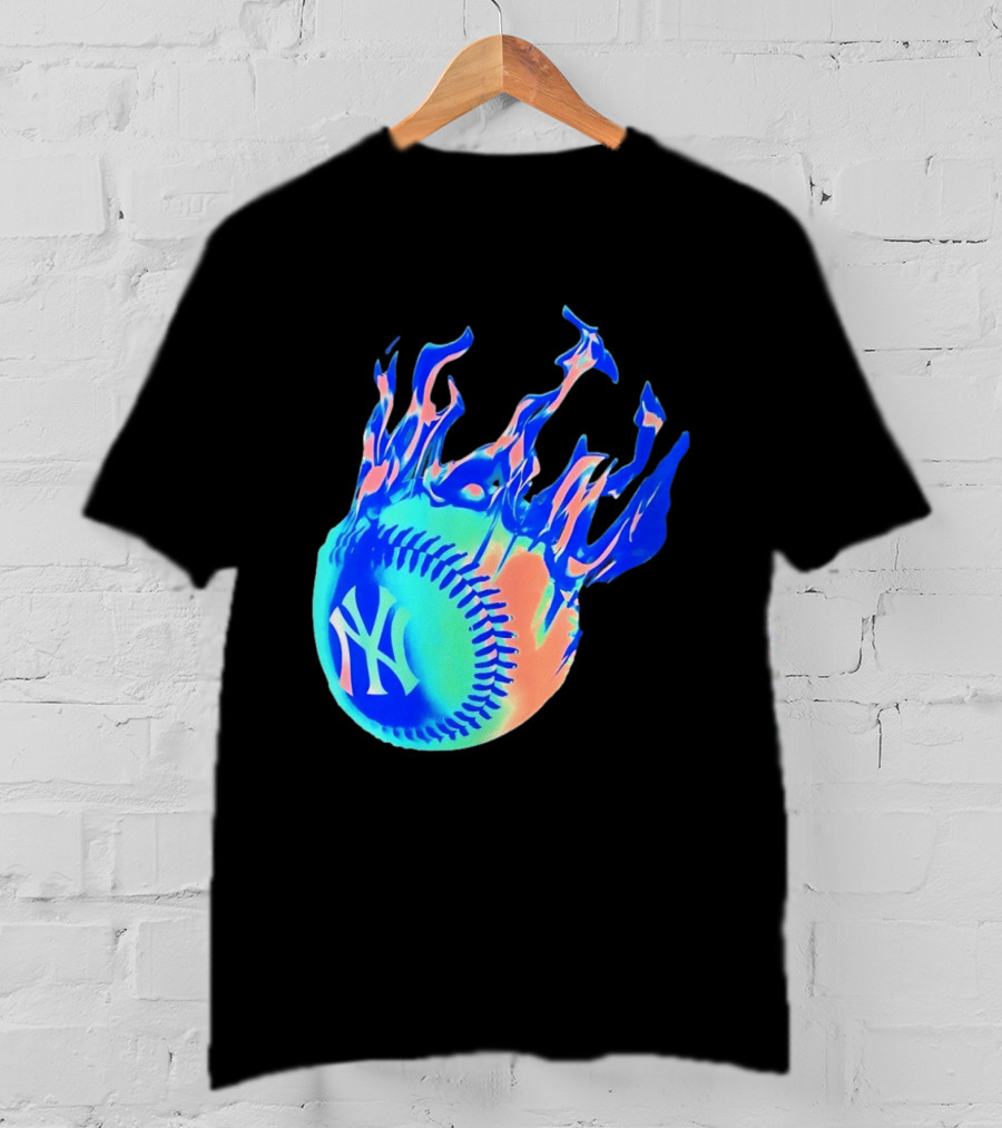 New York Yankees MLB Flaming Baseball Iconic Sports Team T-Shirt