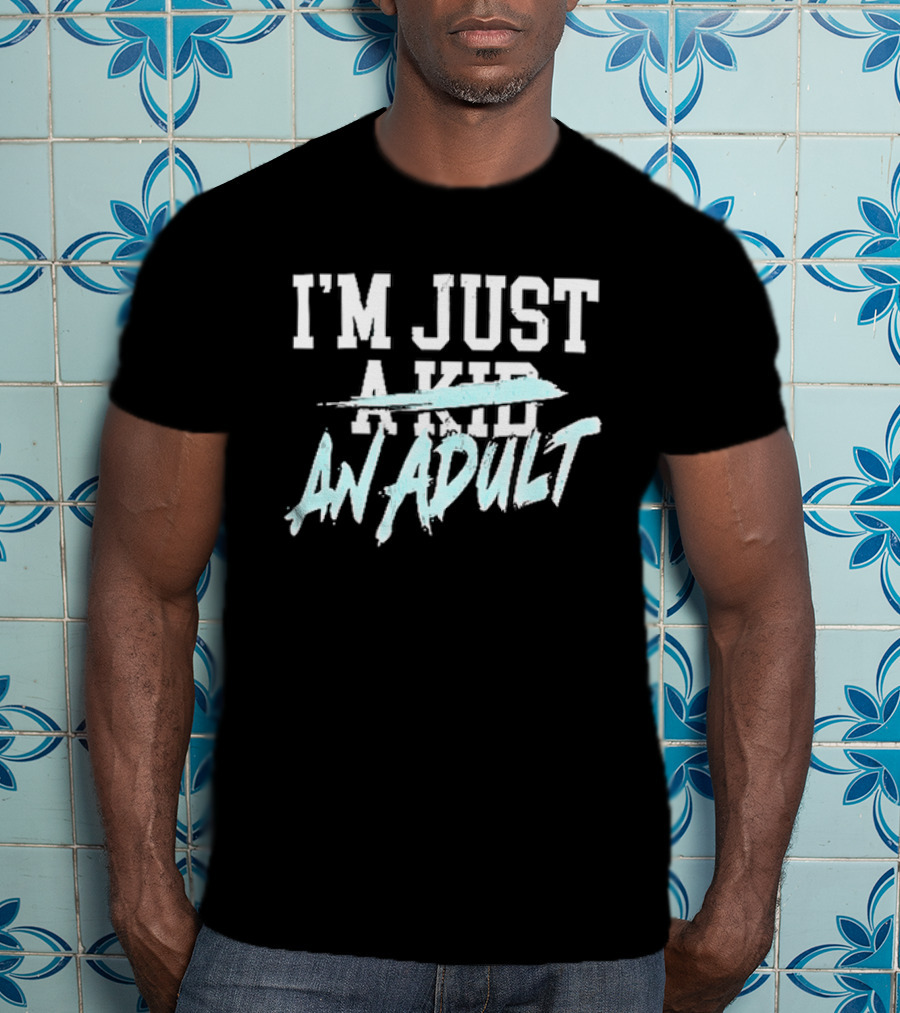 I'm Just A Kid An Adult Distressed Block Blue Paint Brush T-Shirt