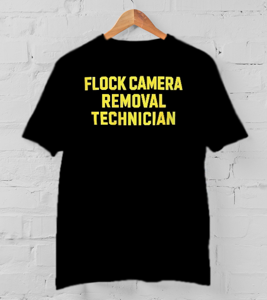 Flock Camera Removal Technician Yellow Varsity Block T-Shirt
