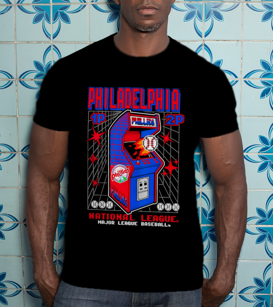 Philadelphia Phillies 1P 2P National League Major League Baseball Arcade T-Shirt