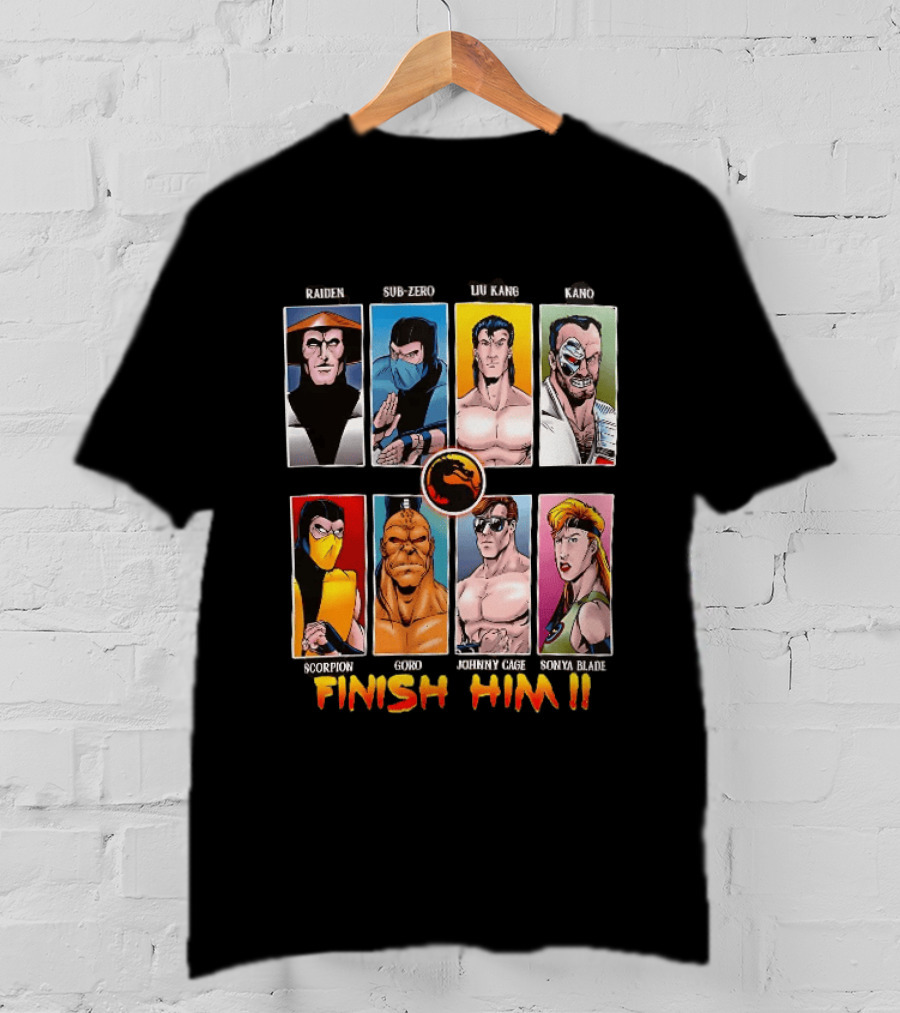 Raiden Sub Zero Liu Kang Kano Scorpion Goro Johnny Cage Sonya Blade Finish Him Mortal Kombat T-Shirt