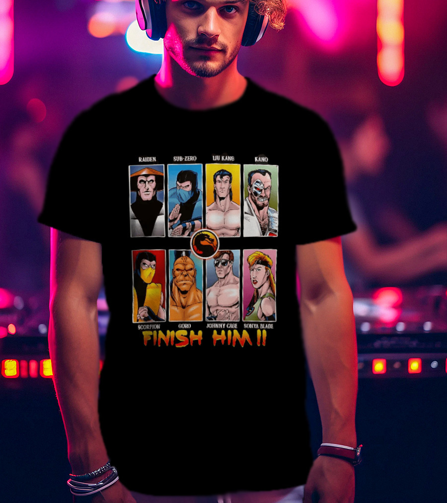 Raiden Sub Zero Liu Kang Kano Scorpion Goro Johnny Cage Sonya Blade Finish Him Mortal Kombat T-Shirt