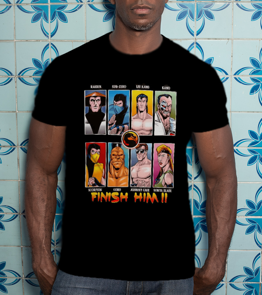 Raiden Sub Zero Liu Kang Kano Scorpion Goro Johnny Cage Sonya Blade Finish Him Mortal Kombat T-Shirt