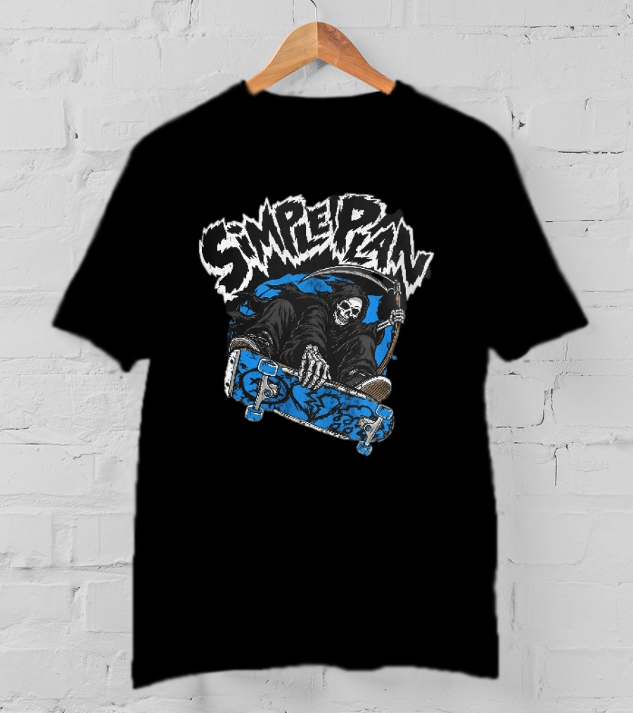 Simple Plan Grim Reaper Skateboarding Scythe Deck Distressed T-Shirt