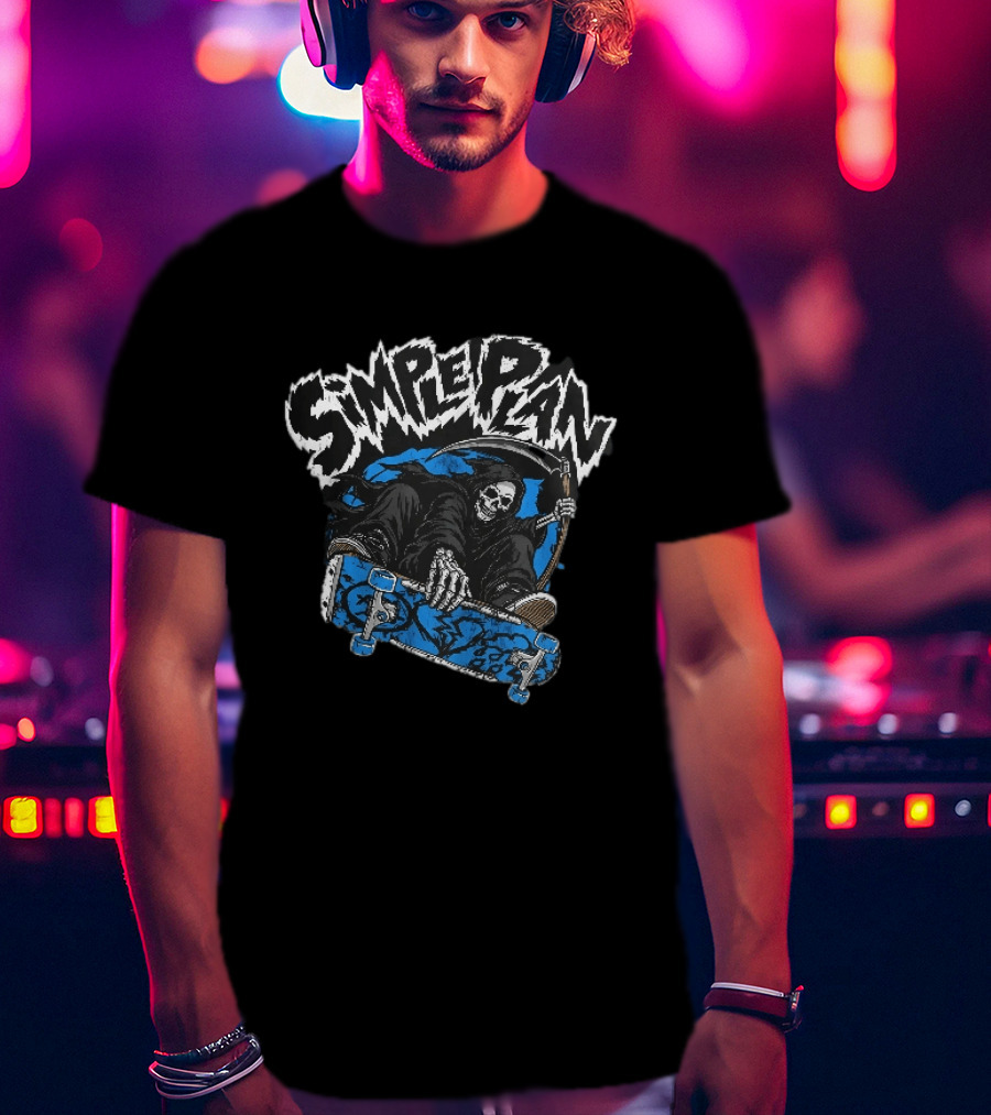 Simple Plan Grim Reaper Skateboarding Scythe Deck Distressed T-Shirt