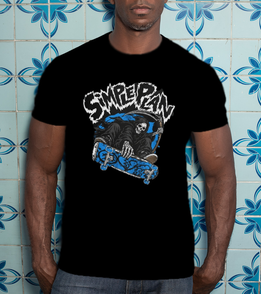 Simple Plan Grim Reaper Skateboarding Scythe Deck Distressed T-Shirt