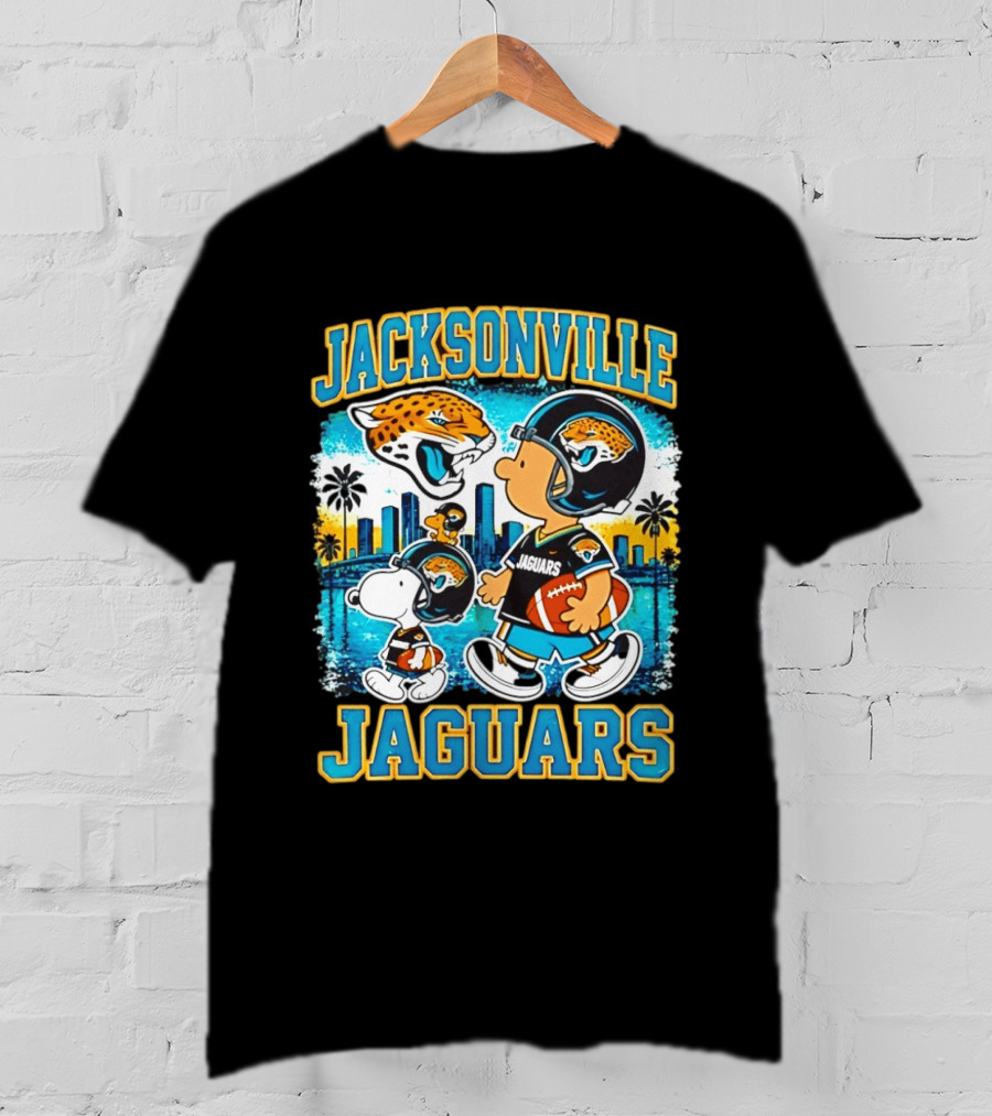Jacksonville Jaguars Snoopy Woodstock Skyline 2026 Football T-Shirt