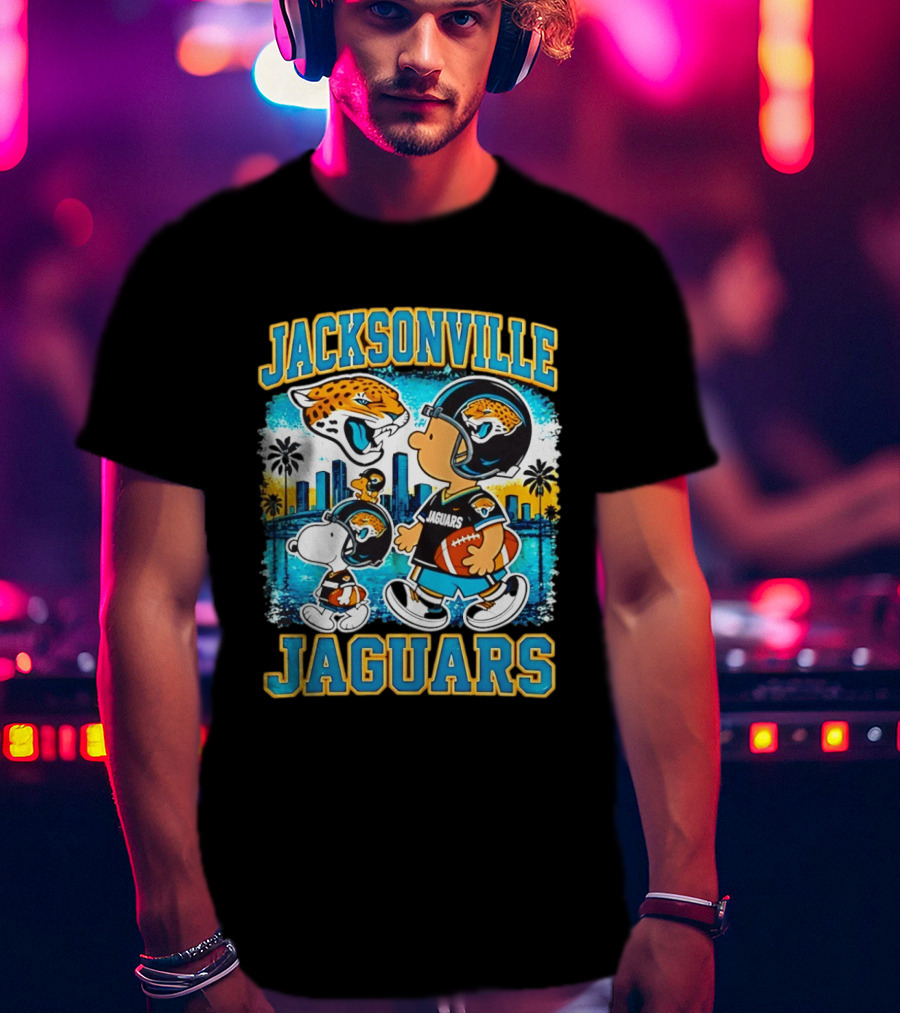 Jacksonville Jaguars Snoopy Woodstock Skyline 2026 Football T-Shirt
