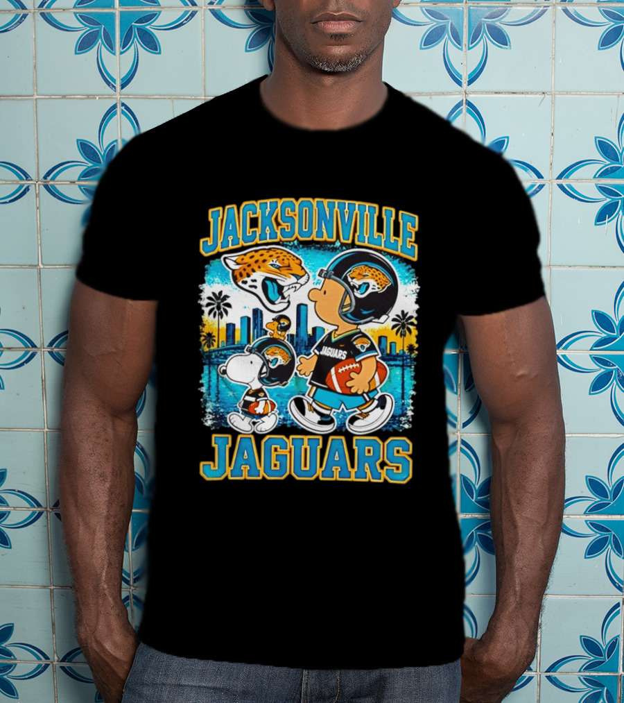 Jacksonville Jaguars Snoopy Woodstock Skyline 2026 Football T-Shirt